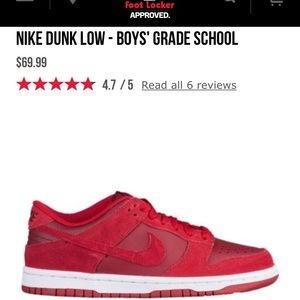 Red Nike Dunk Low  4.5 Youth